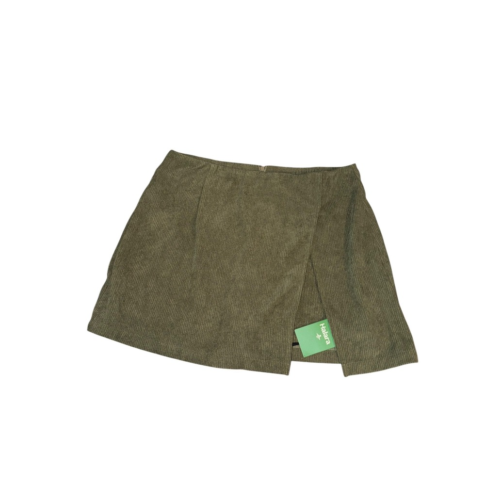 Halara Skort Women Large Olive Green Corduroy Split Hem Mini 2-in-1 Skirt  NWT